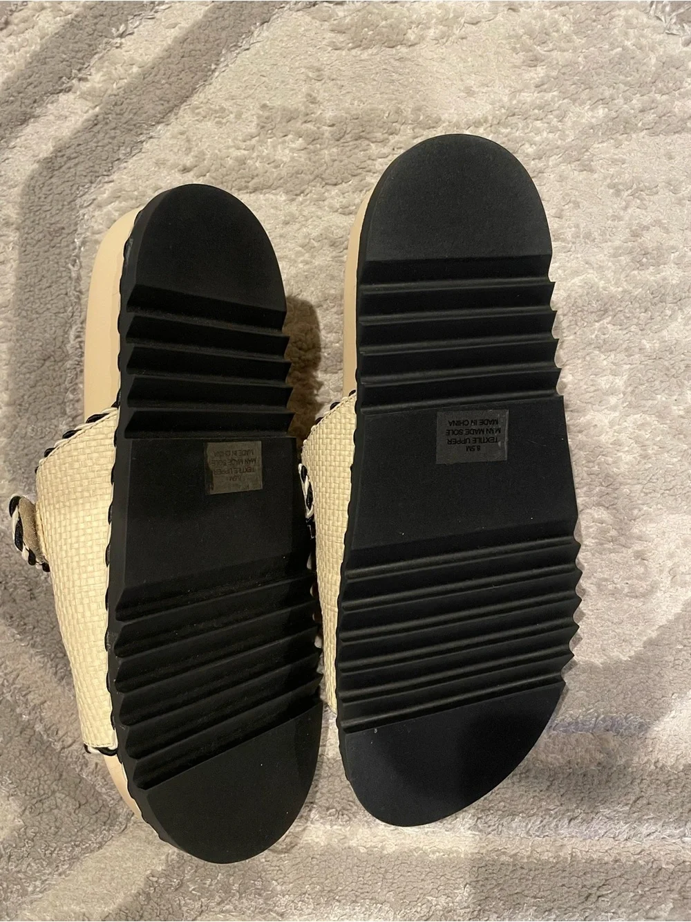Beige Slide Sandals with Black Trim